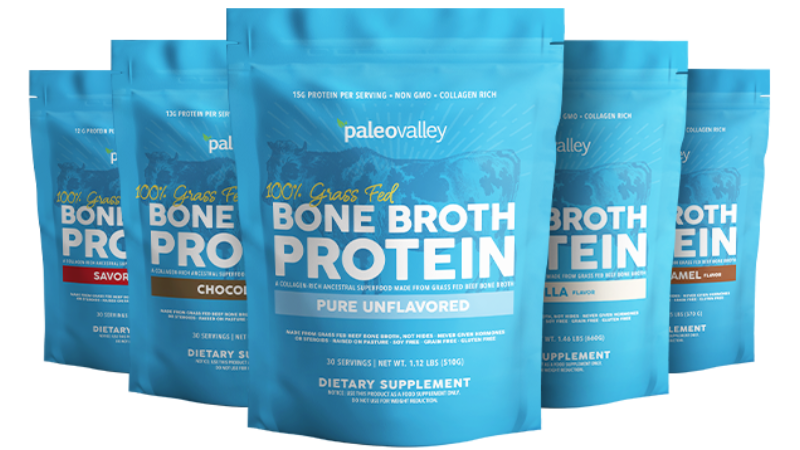 5 bags of different flavors of bone broth protein poweder